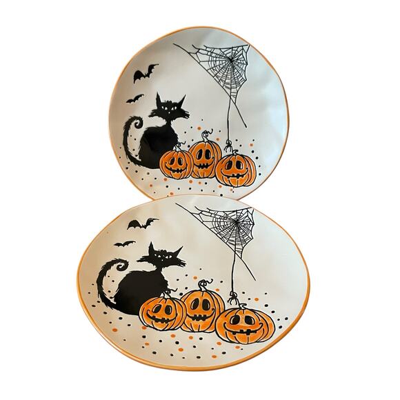 ELI & ANA Halloween Salad Plates 8in Black Cat Bats Pumpkins Set of 2 New - Picture 11 of 11
